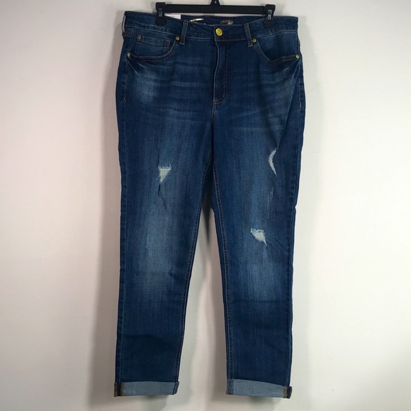 Seven7 Weekend Slim Fit Distressed Jean, Size 14 - Dark Blue Women's - Picture 1 of 9